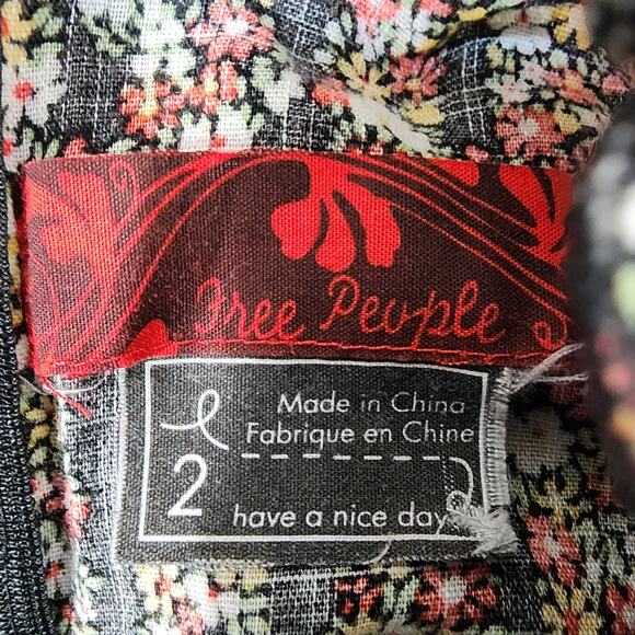 Free People Mini Dress Size 2 Floral Micro Mini Turtleneck 3/4 Sleeve Y2K Peplum - Picture 9 of 11